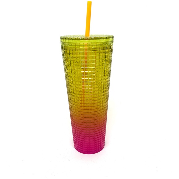 Starbucks Limited Edition Yellow Pink Ombre Jewel Grid Tumbler 2022 Tall 24 oz - Picture 2 of 7